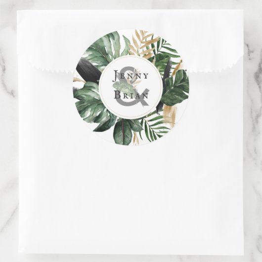 Sticker Rond Une verdure estivale glamour | Monogramme Mariage (Sac)
