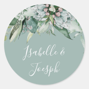 Sticker Rond Une verdure succulente Sage Mariage Enveloppe sc