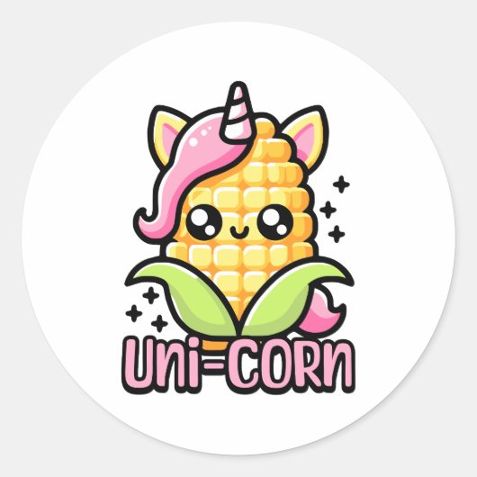 Sticker Rond Uni-Corn ! Cute Unicorn Corn Pun (Devant)