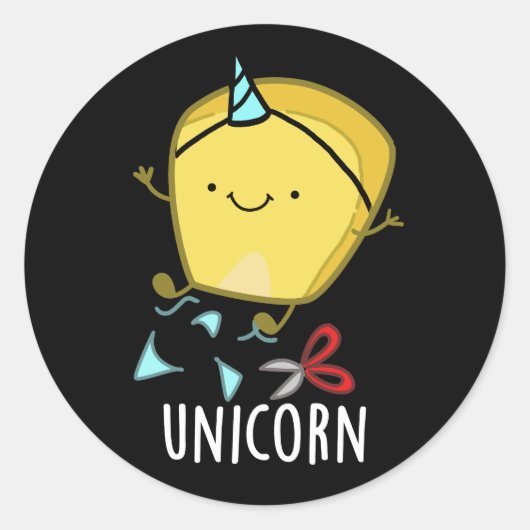 Sticker Rond Uni-corn Funny Corn Pun Dark BG (Devant)