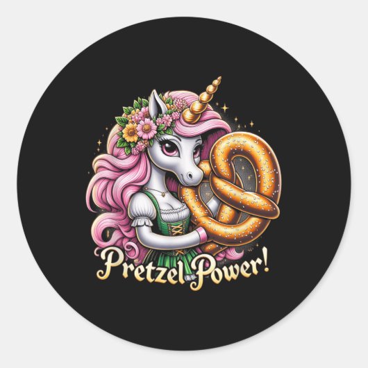 Sticker Rond Unicorn allemand Drindl Pretzel Power Funny Kids (Devant)