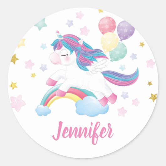 Sticker Rond Unicorn Anniversaire de la fête Prénom Customisé (Devant)