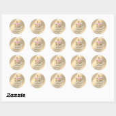 Sticker Rond Unicorn Anniversaire Favoriser Pink Sparkly Or Flo (Feuille)
