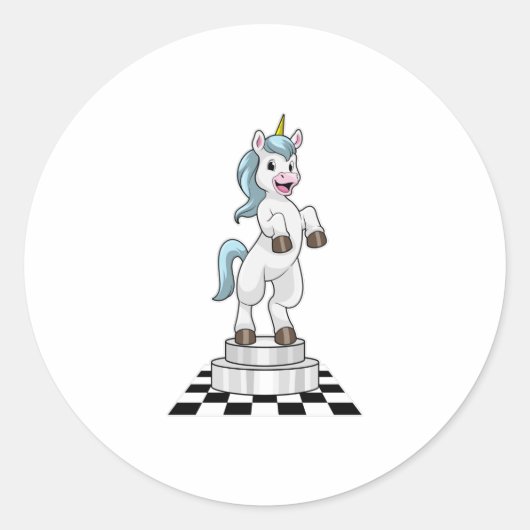 Sticker Rond Unicorn at Chess (Devant)
