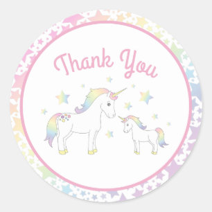 Sticker Rond Unicorn Baby shower Pastel Rainbow Cute