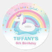 Sticker Rond Unicorn Birthday Pool Party Rainbow Unicorn Faveur (Devant)