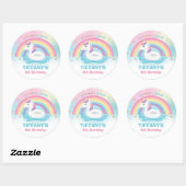 Sticker Rond Unicorn Birthday Pool Party Rainbow Unicorn Faveur (Feuille)