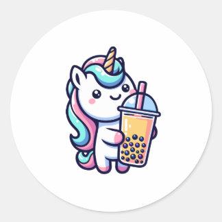 Sticker Rond unicorn bubble tea lover