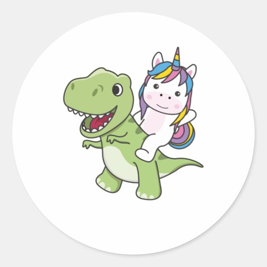 Sticker Rond Unicorn Circule Sur Trex Cute Dinosaur Avec Unicor (Devant)
