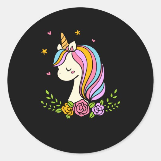 Sticker Rond Unicorn Cute Whimsical Girly D Name (Devant)