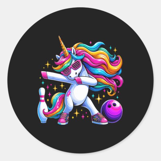 Sticker Rond Unicorn Dabbing Bowling Squad Anniversaire (Devant)