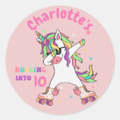 Sticker Rond Unicorn Dabbing Roller Patinage Anniversaire (Devant)