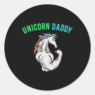 Sticker Rond Unicorn Daddy - Funny Magical Fitness Bodybuilder