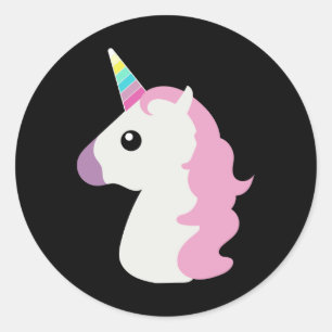 Sticker Rond Unicorn Emoji (arrière - plan noir)