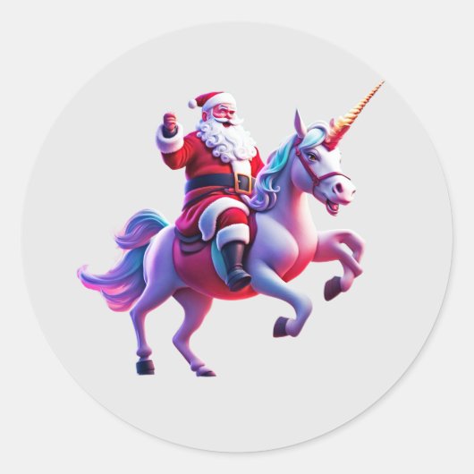 Sticker Rond Unicorn équitation Père Noël (Devant)