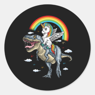 Sticker Rond Unicorn équitation Trex Dinosaur Momicorn Arc En C
