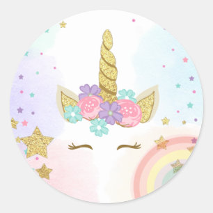 Sticker Rond Unicorn Face Favoriser Tags Anniversaire magique A