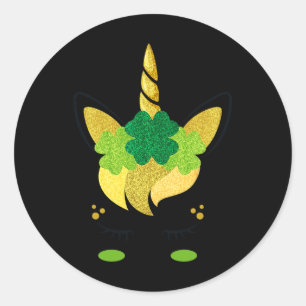 Sticker Rond Unicorn Face St Patrick's Day Irlandais Girls Kids