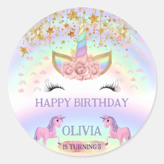 Sticker Rond Unicorn fête Rainbow 1er Anniversaire whimsday gir (Devant)