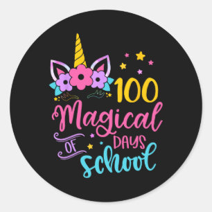 Sticker Rond Unicorn Joyeux 100ème Jour 100 Jours Magiques De L