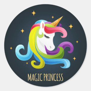 Sticker Rond Unicorn Magic Princesse colorée