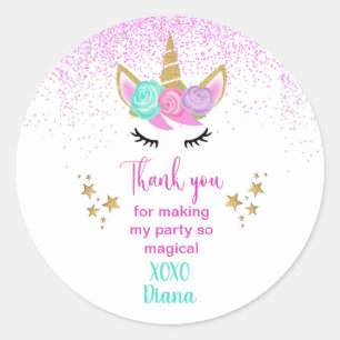 Sticker Rond Unicorn magique Merci Party
