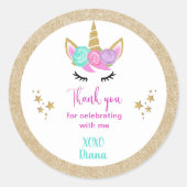 Sticker Rond Unicorn magique Rainbow Merci Party (Devant)