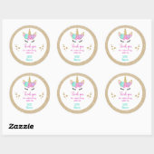 Sticker Rond Unicorn magique Rainbow Merci Party (Feuille)