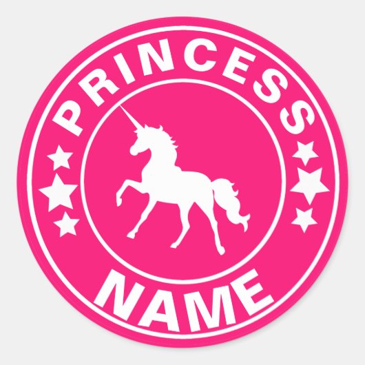 Sticker Rond Unicorn Nom personnalisé princesse Rainbow Pink St (Devant)