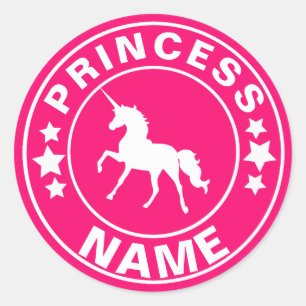 Sticker Rond Unicorn Nom personnalisé princesse Rainbow Pink St