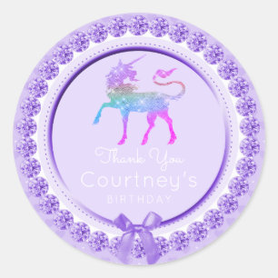 Sticker Rond Unicorn Party Favoriser Merci Anniversaire Balise 
