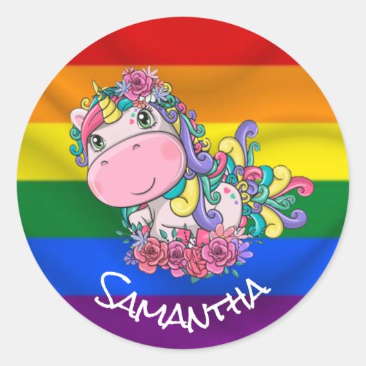 Sticker Rond Unicorn Party Pride Rainbow (Devant)