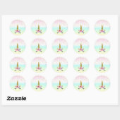 Sticker Rond Unicorn Pastel Rainbow Frosting Dristing Birthday (Feuille)