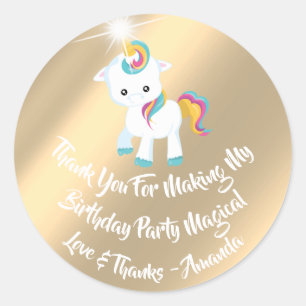 Sticker Rond Unicorn Pony Anniversaire Favoriser Pink Rainbow G