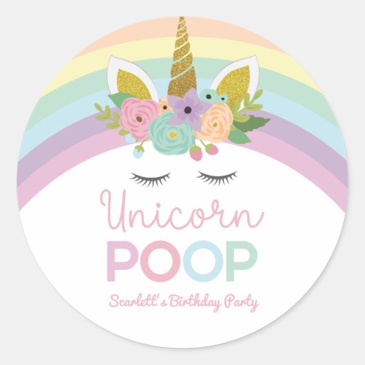 Sticker Rond Unicorn Poop Rainbows Anniversaire Treat (Devant)