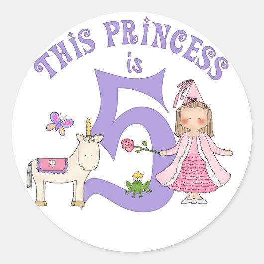 Sticker Rond Unicorn Princess 5e anniversaire (Devant)