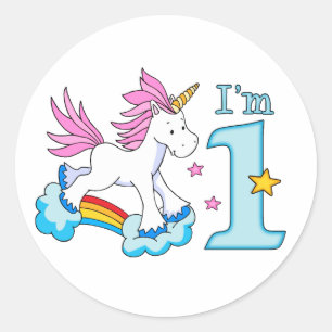 Sticker Rond Unicorn Rainbow 1er anniversaire