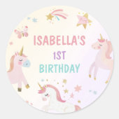 Sticker Rond Unicorn Rainbow Pastel Premier anniversaire (Devant)