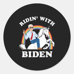 Sticker Rond Unicorn Ridin Avec Biden Drôle Joe Biden