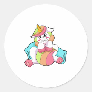 Sticker Rond Unicorn shy with Pillow