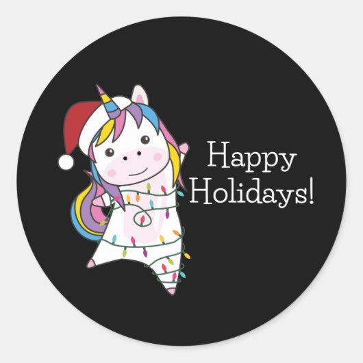 Sticker Rond Unicorn Snow Winter Animals (Devant)