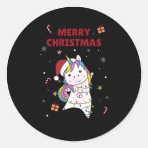 Sticker Rond Unicorn Snow Winter Animals