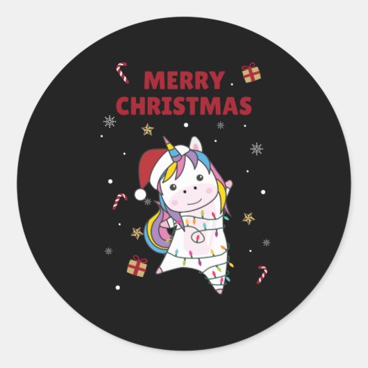 Sticker Rond Unicorn Snow Winter Animals (Devant)