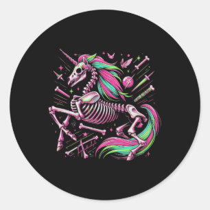 Sticker Rond Unicorn Squelette Imaginaire Halloween Punk Rock Z