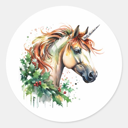 Sticker Rond Unicorne à Noël (Devant)