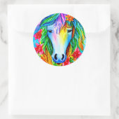 Sticker Rond Unicorne Abstraite Fleurs de visage aquarelle Art  (Sac)