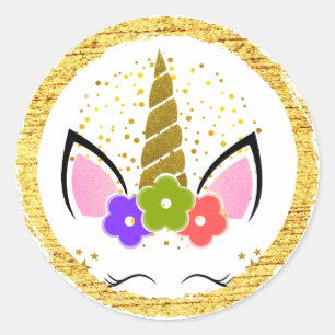 Sticker Rond Unicorne Anniversaire Or Parties scintillant Étinc