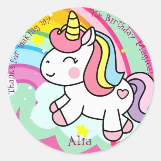 Sticker Rond Unicorne Anniversaire Personnalisé (Devant)