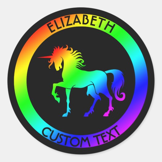 Sticker Rond Unicorne Arc En Cercles Noirs (Devant)