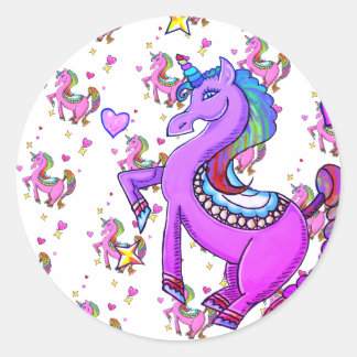 Sticker Rond Unicorne arc-en-ciel